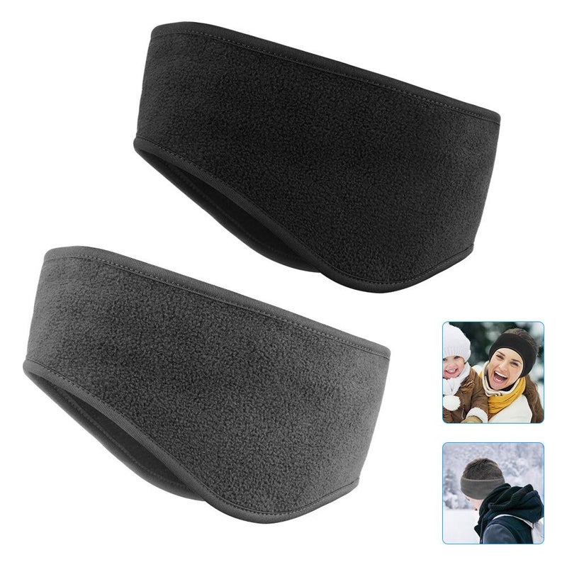KOMAKE Ear Warmers Headband, 2 Pack Earmuff Headband Fleece Earmuffs Running Headband Winter Ear Covers Moisture Wicking Sweatband Ski Sport Headband for Men & Women (Black+Grey) - Image 1
